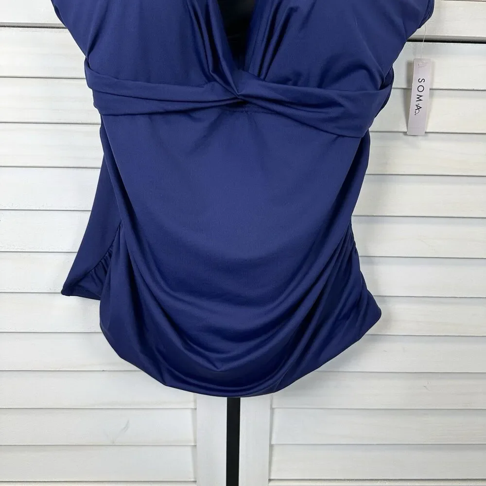 New Soma True Blue Twist Front Tankini‎ Swimsuit Top Molded Cups Size XXL